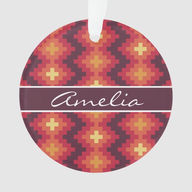 Modern Tribal Square Pattern Custom Name Ornament (Front)