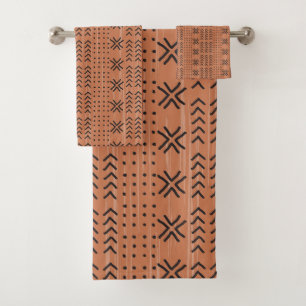 Modern Tribal Terracotta Mudcloth African Pattern Bath Towel Set