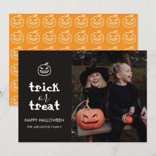 Modern Trick or Treat Family Photo Halloween Holiday Card