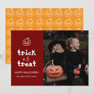 Modern Trick or Treat Family Photo Halloween Holiday Card