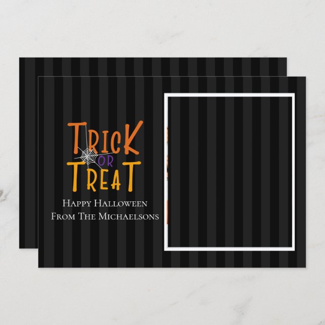 Modern Trick or Treat Halloween Photo Card (Front/Back)