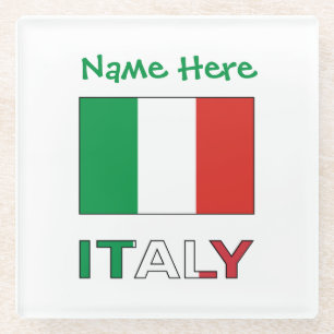 Modern Tricolore Name Here Italian Flag Glass Coaster