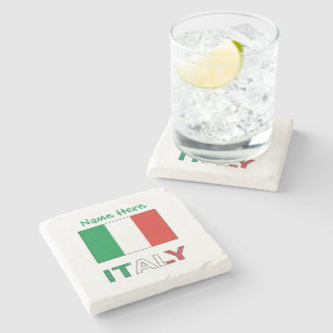 Modern Tricolore Name Here Italian Flag Stone Coaster
