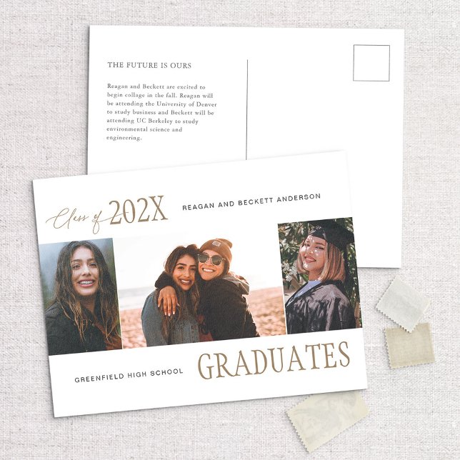 Modern Trio Multi-Photo Graduation Announcement Postcard (Creator Uploaded)