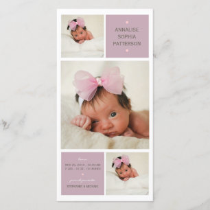 Modern Trio Photo Baby Girl Birth Announcement