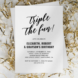 Modern Triple The Fun Joint Birthday Party Invitation