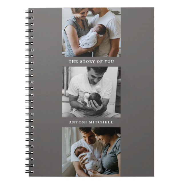 Modern Triptych 3-Photo Collage Journal - Grey (Front)