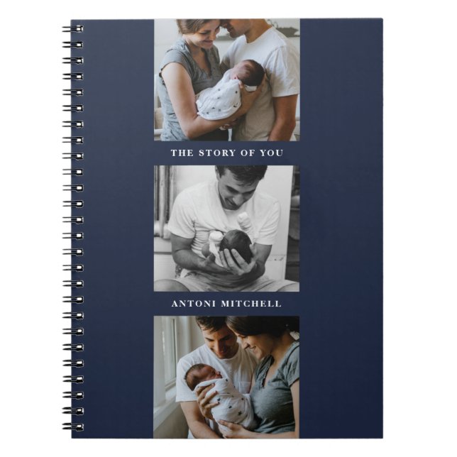 Modern Triptych 3-Photo Collage Journal - Navy (Front)