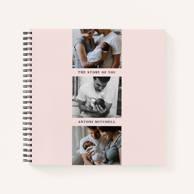 Modern Triptych 3-Photo Collage Journal - Pink (Front)