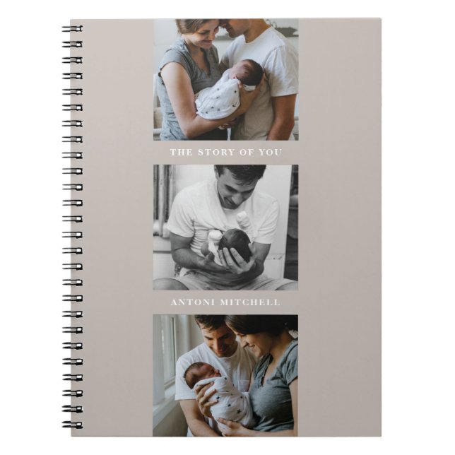 Modern Triptych 3-Photo Collage Journal - Taupe (Front)
