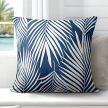 Modern Tropic Blue White Palm Leaves
