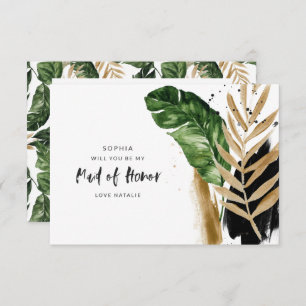 Modern tropical abstract painted maid of honour RSVP card