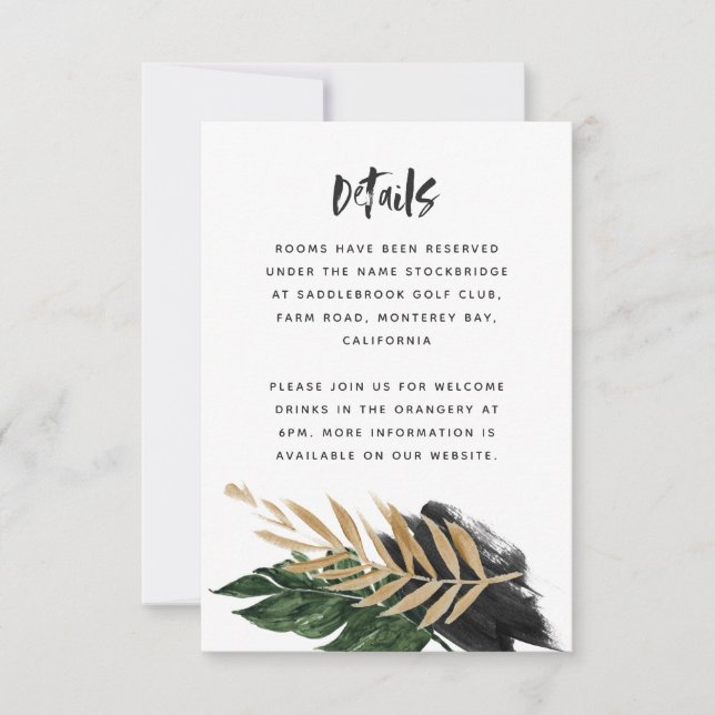Modern tropical abstract painted wedding details RSVP card (Front)