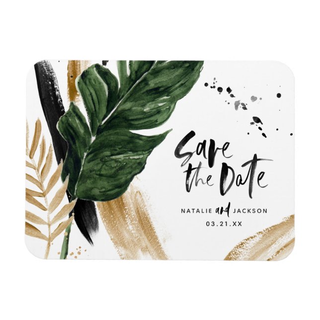 Modern tropical abstract painted wedding magnet (Horizontal)