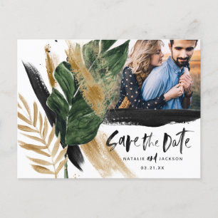 Modern tropical abstract painted wedding photo announcement postcard
