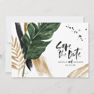 Modern tropical abstract painted wedding photo save the date