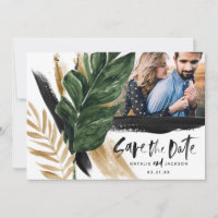 Modern tropical abstract painted wedding photo
