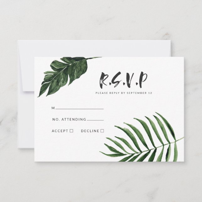 Modern tropical abstract painted wedding r.s.v.p RSVP card (Front)