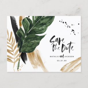 Modern tropical abstract painted wedding save the announcement postcard