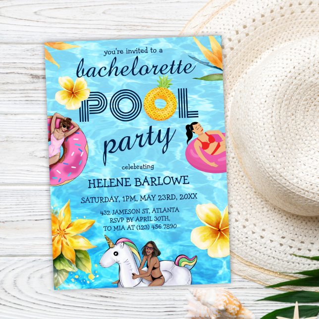 Modern Tropical Bachelorette Pool Party Invitation (Modern Tropical Bachelorette Pool Party Invitation)