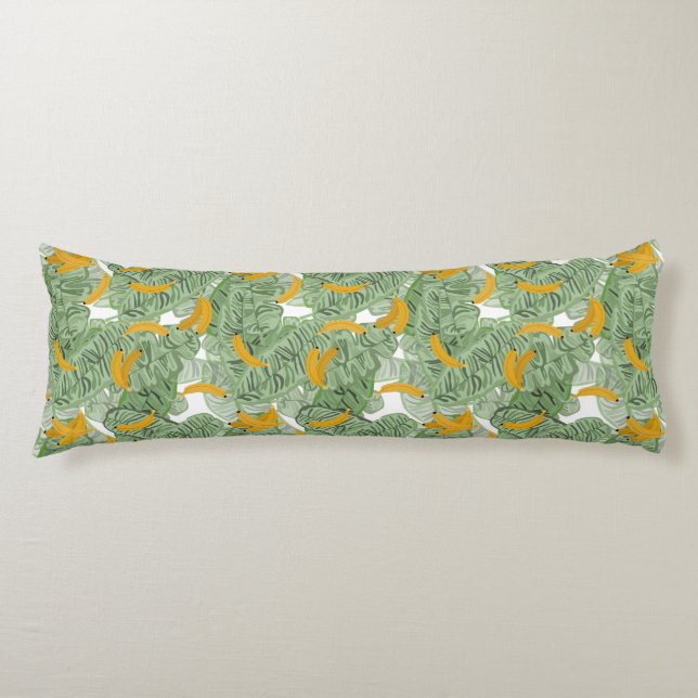 Modern Tropical Banana Greenery Pattern Body Cushion (Front)