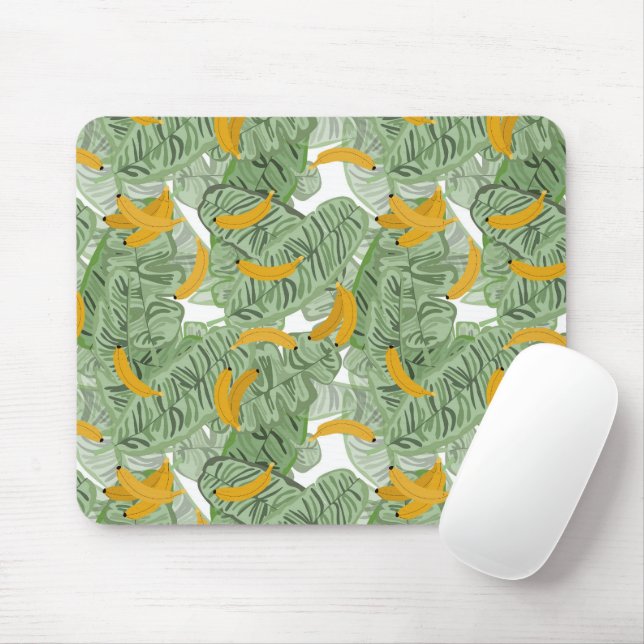 Modern Tropical Banana Greenery Pattern  Mouse Mat (With Mouse)