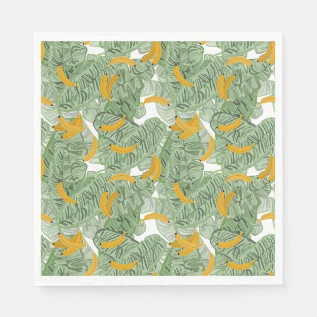 Modern Tropical Banana Greenery Pattern Napkin (Front)