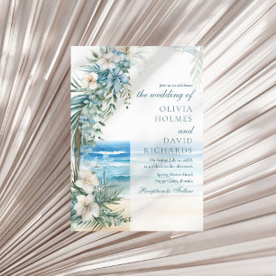 Modern Tropical Beach and Floral Arch Wedding Invitation