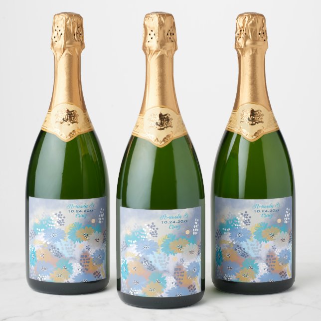 Modern Tropical Beach Coastal Wedding Sparkling Wine Label (Bottles)
