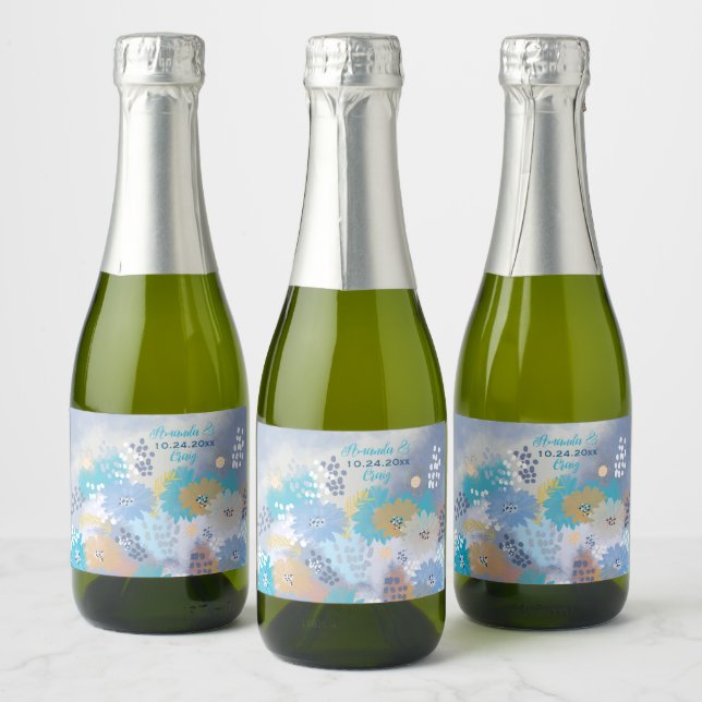Modern Tropical Beach Coastal Wedding Sparkling Wine Label (Bottles)