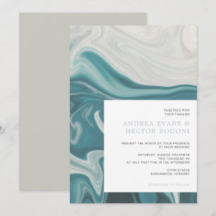 Modern Tropical Beach Dusty Blue & Grey  Wedding Invitation