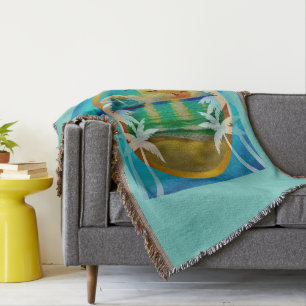 Modern Tropical Beach Palm Trees Sunset Vacation Throw Blanket