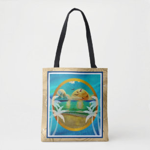 Modern Tropical Beach Palm Trees Sunset Vacation Tote Bag