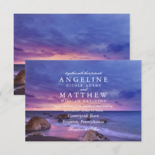 Modern Tropical Beach Sand Sunset Sea Wedding Card