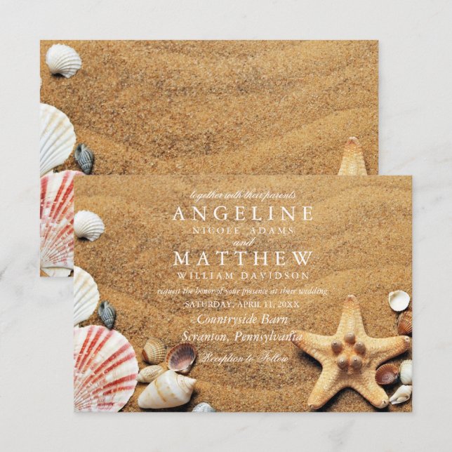 Modern Tropical Beach Starfish Sea Wedding Card (Front/Back)