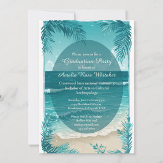 Modern Tropical Beach Turquoise Graduation Party Invitation