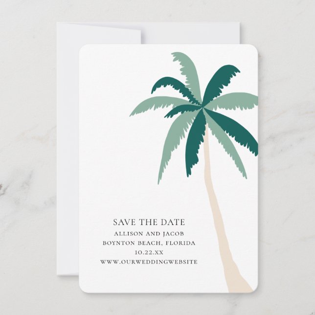Modern Tropical Beach Wedding Save the Date Card (Front)