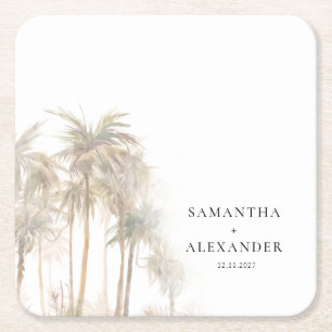 Modern Tropical Beach Wedding Square Paper Coaster