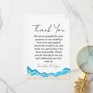 modern tropical beach wedding thank you cards