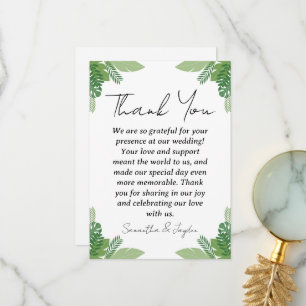 modern tropical beach wedding thank you cards