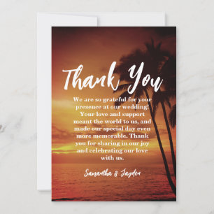 modern tropical beach wedding thank you cards