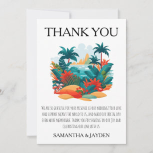 modern tropical beach wedding thank you cards