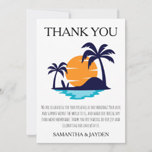 modern tropical beach wedding thank you cards