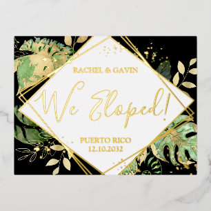 Modern Tropical Black Wedding Elopement Reception Foil Invitation Postcard