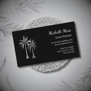 Modern Tropical Black White Palm Trees  Business Card