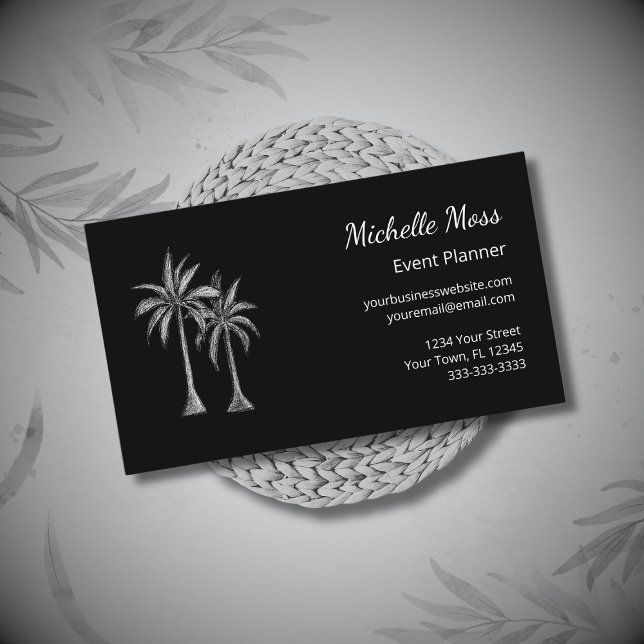 Modern Tropical Black White Palm Trees  Business Card (Creator Uploaded)