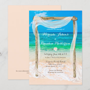Modern Tropical Blue Beach Arbor Boho Wedding Invitation