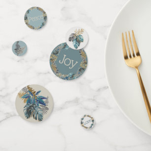 Modern Tropical Blue Foliage Joy Peace Love Confetti