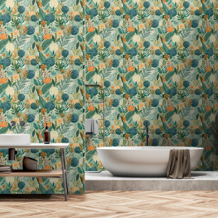 Modern Tropical Botanical Leaves Bathroom Wallpaper