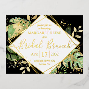 Modern Tropical Bridal Brunch Shower Black & Gold Foil Invitation Postcard